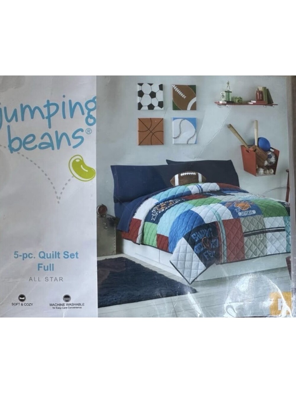 Jumping Beans All Star Full 5-Piece Cotton Quilt Set Patchwork Sports Multi
